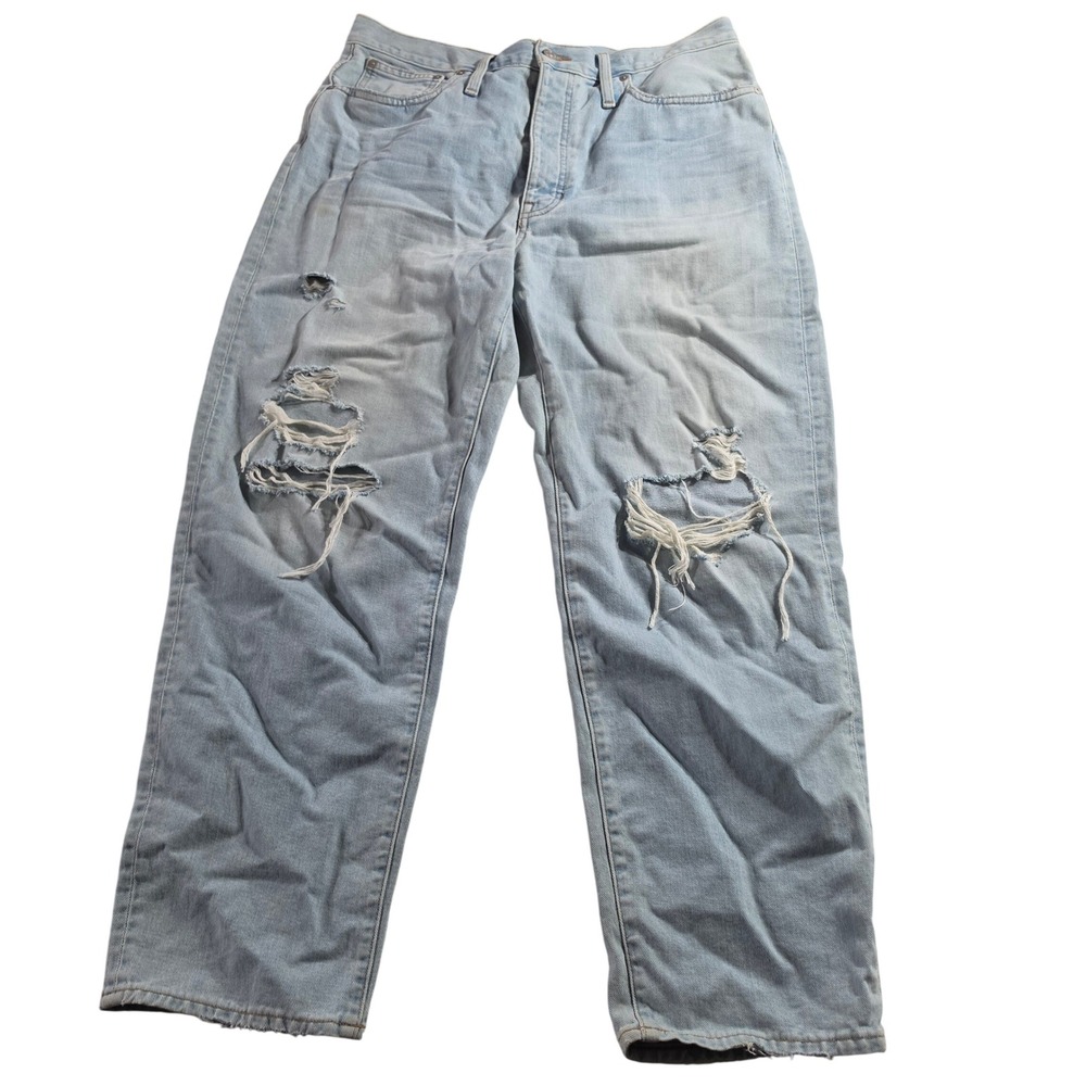 Madewell The Dadjean Light Wash Distressed Ripped Straight Leg Jeans 30 14403